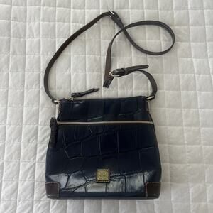 DOONEY BOURKE 1975 Crossbody Handbag Blue Crocodile Embossed Leather Classic